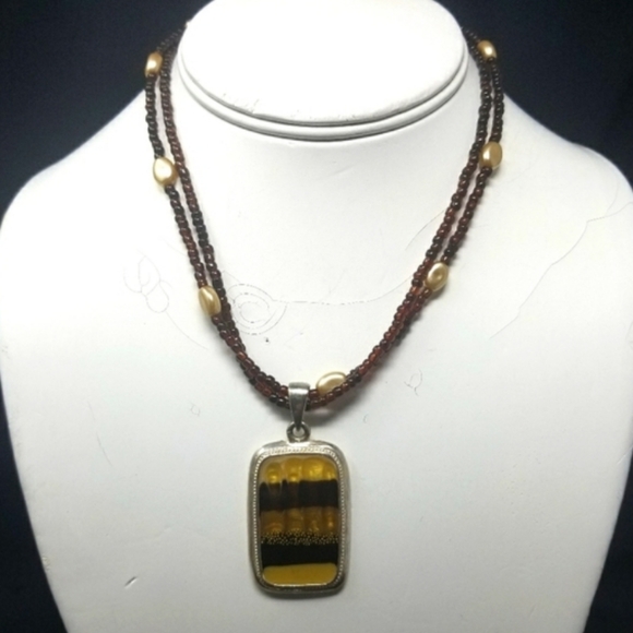 VINTAGE BROWN GLASS BEADS W/PENDANT - KENNETH COLE - Picture 3 of 8